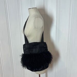 TRISTAN Black Leather & Real Fur Tote Bag | Crossbody | 12.5” x 14”